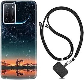 Resim kilifland Oppo A55 ile Uyumlu Kılıf Silikon Desen Boyun Askılı Ay Ve Kız 1720 