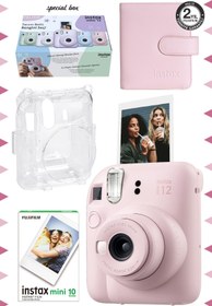 Resim Fujifilm Instax mini 12 Pembe Fotoğraf Makinesi-10'lu Film-Kare Albüm ve Şeffaf Kılıf Seti 