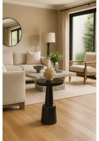 Resim Masif Ahşap Tekli Yan Sehpa Doğal Mantar Formlu Sehpa - Siyah Renk Siyah 