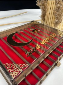 Resim Yaman Hediyelik Kişiye Özel Şeffaf Kapaklı Ahşap Tesbih Koleksiyon Kutusu Tespih Kutusu (20 TESBİHLİK) 