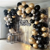 Resim 104 adet Siyah ve Altın Balon Garland Kiti - Doğum Günü, Cinsiyet Açıklama, Yıldönümü, Düğün Süsleri, Parti Balonları için Metalik Altın Konfeti Lateks Balonlar | Şık Siyah Balonlar | Dayanıklı Emülsiyon Malzemesi 