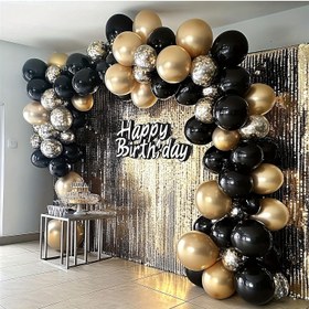 Resim 104 adet Siyah ve Altın Balon Garland Kiti - Doğum Günü, Cinsiyet Açıklama, Yıldönümü, Düğün Süsleri, Parti Balonları için Metalik Altın Konfeti Lateks Balonlar | Şık Siyah Balonlar | Dayanıklı Emülsiyon Malzemesi 