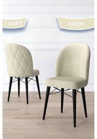 Resim Canisa Bika Serisi 1 Adet Krem Mutfak Sandalyesi Siyah Gürgen Ayaklı 1. Sınıf Babyface Kumaş Sandalye Krem Ayaklar Siyah 