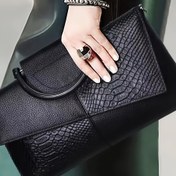 Resim Kadınlar için Timsah Kabartmalı Çanta - Dönüştürülebilir Omuz Çantası ve Manyetik Kapatma ile Crossbody Cüzdan, İş, Alışveriş, Hediye için Şık Siyah Tasarım 