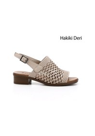 Resim Gönderi(R) Gönderi R Kadın Bej Antik Kısa Kalın Topuklu Hakiki Deri Sandalet Dyza70945661 Bej 