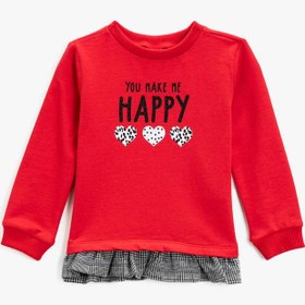 Resim Kız Bebek Baskılı Sweatshirt Bisiklet Yaka Fırfır Detaylı 