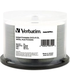 Resim Dvd+R Dl 8.5gb 8x Datalifeplus Beyaz Mürekkep Püskürtmeli Yazdırılabilir, Hub Yazdırılabilir - 50PK Mil - 98319 