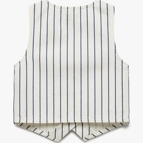 Resim Kız Çocuk Pamuklu V Yaka Kolsuz Düğmeli Çizgili Crop Denim Yelek 