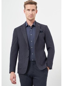 Resim İmza Koyu Lacivert Kendinden Desenli Örme Mono Yaka Astarsız Çift Yırtmaç 2 Düğme 6 Drop Slim Fit Casual Ceket 1002245151 Koyu Lacivert 