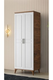 Resim GuneyStore Ücretsiz Montaj Komple Mdf Sport 2 Kapaklı Atlantik Çam/beyaz Gardırop Elbise Dolabı 