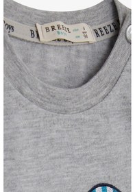 Resim Breeze Erkek Bebek Uzun Kollu Tişört Ayıcık Baskılı Yazı Nakışlı 9 Ay-3 Yaş, Gri Melanj Gri Melanj 