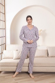 Resim Free Beka Yıldız Anne Kız Kombin Pijama Takımı Rahat Esnek %100 Pamuklu Önden Düğmeli Pijama Takımı 