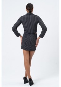 Resim Mois Atelier Crop Ceket Etek Siyah Çizgili Takım,Tasarım,Hediye,Büyük Beden Siyah 