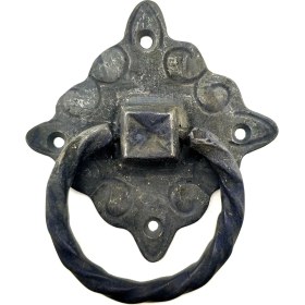 Resim Antika Tarz Dekoratif Pirinç Mobilya Kulbu, Kapı Kilit Halkası - 94X97 Mm, Büyük, Oksit 