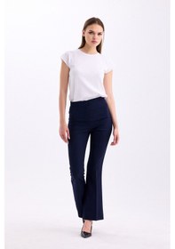 Resim Yüksek Bel İspanyol Paça Kadın Kumaş Pantolon 3345 Lacivert 