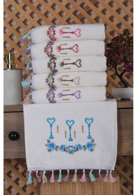 Resim 6 Lı Kalp Çiçek Nakışlı El Yüz Havlu Seti Püsküllü Hediyelik Çeyizlik El Yüz Havlu Takımı 50 X 90 Cm 001 
