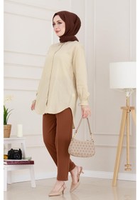 Resim Sevitli Taş Detaylı Hilal Tunik-bej-4955 Bej 