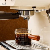 Resim Ahşap Saplı 75ml Şeffaf Cam Espresso Kupası - Çift Ağzı Üçlü Kazanlı Süt Kupası, Kahve ve Çay için Mikrodalga Güvenli, Beyaz, Barista Ekipmanları, Mutfak İçecek Eşyaları, Modern Mutfak Gereçleri, Berrak Cam Ürünler 