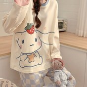 Resim Sanrio 2'li Kadın Sonbahar ve Kış Yeni Büyük Kulaklı Köpek Yeşim Tarçın Köpek Pijama Takımı, Sevimli Karikatür Baskılı Ekose Çilek Ev Rahatlığı Dışarıda Giyilebilir 