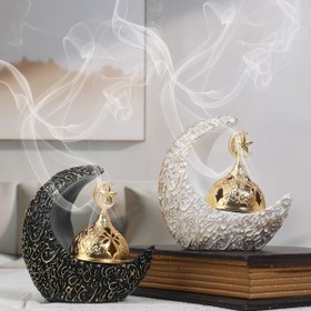 Resim 1 adet Yıldız ve Hilal Ayı Reçine Buhur Yakma Aparatı, Aromatik Baharatlı Kokulu Masaüstü Buhur Tutucu, Ev için Yaratıcı Dekoratif Parça, Buhur Dahil Değil Ramazan için 