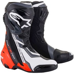 Resim Alpinestars Supertech R Korumalı Spor Motosiklet Botu Siyah Kırmızı Beyaz 