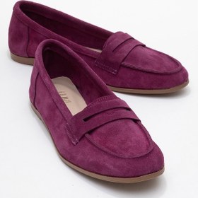 Resim F02 Mor Süet Hakiki Deri Kadın Loafer Ayakkabı Mor 
