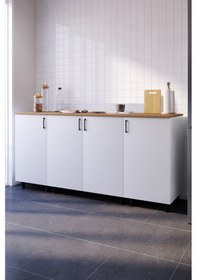Resim Bare Mutfak Dolabı Alt Modül 180 Cm Tezgah Dahil Beyaz 