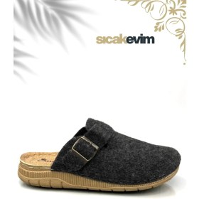 Resim Erkek Ev Terliği – Poli Taban Hafif Tabanlı Sıcak Tutan Halı Terliği Antrasit 