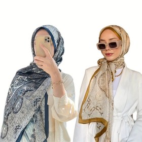 Resim 2 Adet Kadın Hafif Bohem Tarzı Hicab Şalı - Retro Kaju Desenli Yazlık Başörtüsü, Yumuşak Nefes Alabilir Kumaş, 90x180cm Ramazan Günlük Kullanım & Uzun Dekoratif Eşarp (Mavi/Sarı), Ramazan Başörtüsü | Bohem Stili Hicab | Nefes Alabilen Malzeme, Hicab Eşarpi 