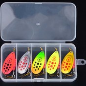 Resim Kutu Başına 5 Adet Metal Döner Kaşık Balıkçılığı Yemleri yapay Wobblers Pulluklar CrankBaits Levrek Alabalık Şirin dönme balık avcılığı ürünü, Av Keklikleri ile Büyük Alabalık Olta Malzemeleri, Çarpma Kepekli Oltalar, Tuzlu Su ve Tatlısu İçin Salakça Krampbayt Seti 