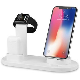 Resim 3'ü 1 Arada Şarj Cihazı Taşınabilir Çok Fonksiyonlu Cep Telefonu Tutucu Şarj Standı Iphone + Airpods + Iwatch İwatch 1/2 / 3 / 4 İle Uyumlu 