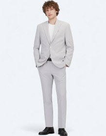 Resim Kip Açık Gri Düz Slim Fit Takım Elbise Açık Gri 