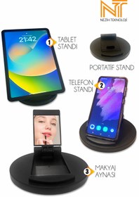 Resim Nezih Case Tüm Tablet ve Telefonlara Uyumlu Stand / Makyaj Aynası (Siyah) 