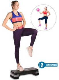 Resim 2 Kademeli Kaymaz Taban Fitness Egzersiz Step Tahtası+denge Topu 