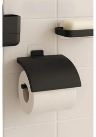 Resim Yapışkanlı Antrasit Renk Tuvalet Kağıtlığı 16.5 x 12.2 x 11.2 CM 