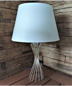 Resim Gümüş Kaplama Burgu Metal Ayaklı Kristal Cam Toplu Beyaz Abajur Gümüş 