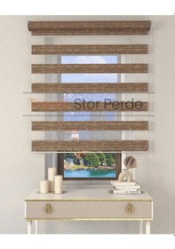 Resim Kahve Etek Dilimsiz Zebra Stor Güneşlik Perde Kahve 