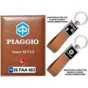 Resim Plakanıza Özel Pıaggıo Logolu Taba Ruhsat Kabı Ve Anahtarlık 
