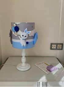 Resim Leobabyroom Gri bulutlu mavi beyaz gümüş renk detaylı karışık hayvan figürlü bebek çocuk odası masa lambası 