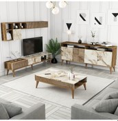 Resim Variant Milan 3'Lü Salon Takımı - Ceviz - Beyaz Mermer 