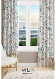 Resim Mavi Çiçek Desenli Süet Oturma Odası Salon Fon Perde Baskılı Ekstrafor Büzgü 2 Kanat Prd-1055 Çok Renkli 