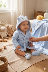 Resim RAMEL 4'LÜ Hipopotamus Figürlü Bebe Bornoz Set (0-1 YAŞ - KUTULU) %100 Pamuk 