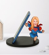 Resim Bk Gift Kişiye Özel Karikatürlü Süper Kahraman Ahşap Biblo Telefon Standı-2 