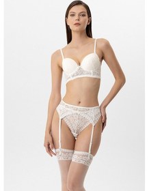 Resim Pierre Cardin 4883 Lingerie Kadın Milan Push Up Dantelli Jartiyer Çorap Sütyen Takım Ekru 
