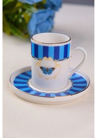 Resim Tabak Evi Porselen Butterfly Collection Altın Yaldızlı Kahve Fincanı 85cc Mavi Tekli Çok Renkli 