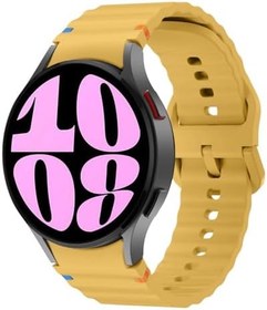 Resim Samsung Galaxy Watch 6 40-43-44-47mm İle Uyumlu Metal Tokalı Dalgalı Spor Silikon Kordon Sarı 
