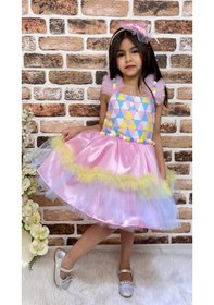 Resim Mnk Baby & Kids Riot Of Colors Kokosh Kız Saten Parti Elbisesi 001 