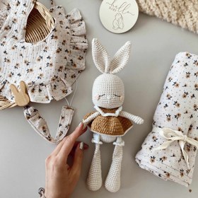 Resim Amigurumi Hardal Çiçekli Tavşan Deluxe Bebek Seti - 4 Parça Deluxe Bebek Seti 