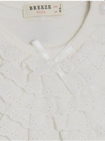 Resim Breeze Kız Bebek Güpür Dantel Yaka Detaylı Pamuklu Tshirt-14030 Beyaz 