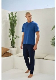 Resim Kocabey 2207 Erkek Battal Midi Yaka Pijama Takım Lacivert 